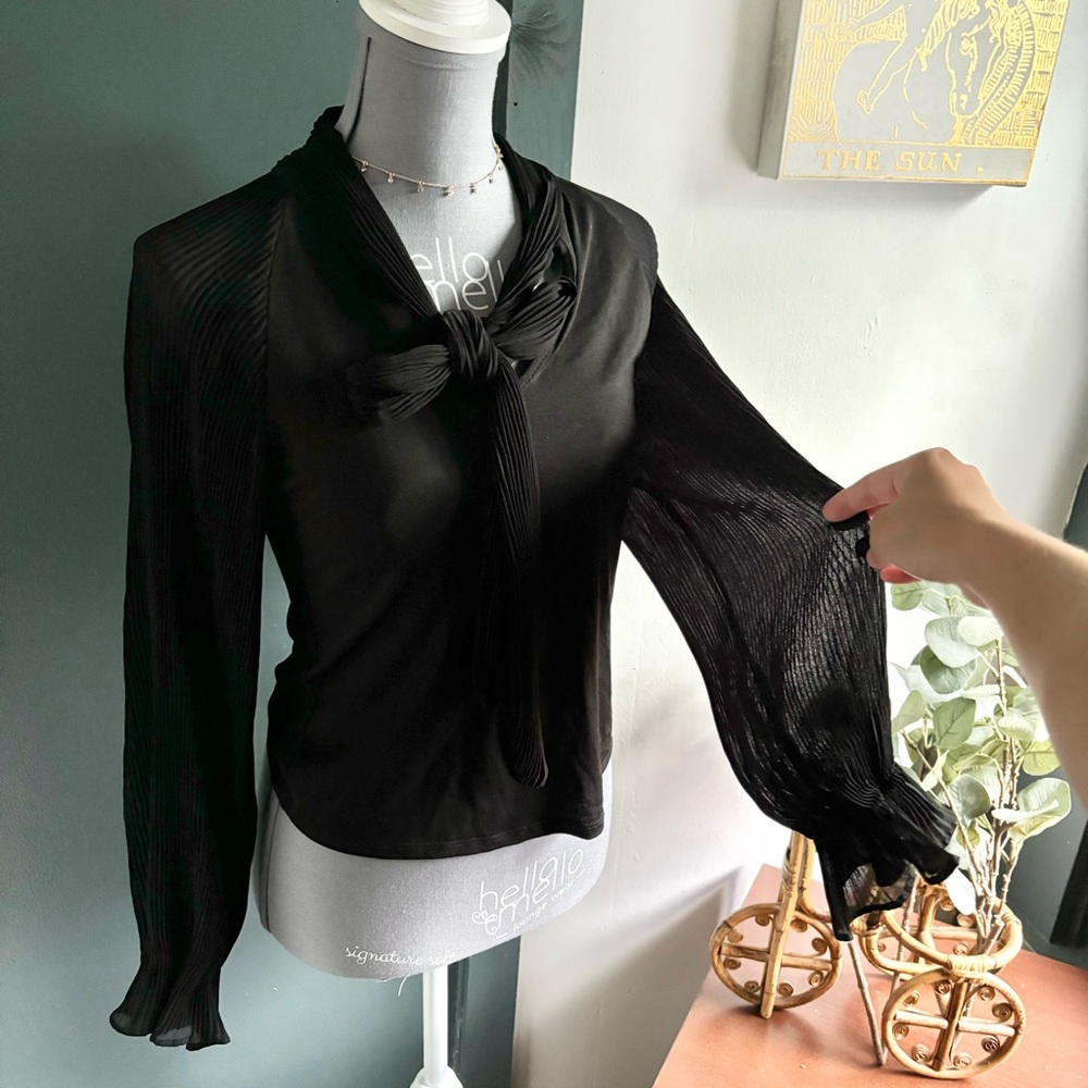 Sheer long sleeve black vintage style blouse Size Small